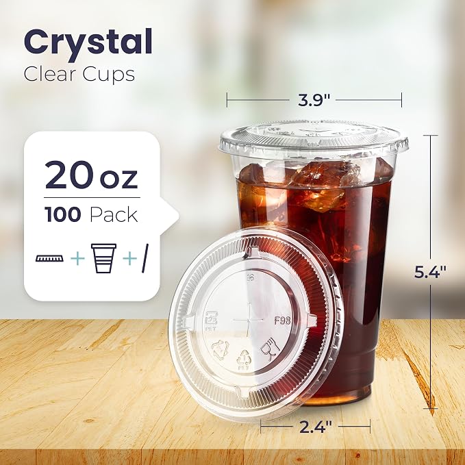 Fit Meal Prep 100 Pack 20 oz Clear Plastic Cups