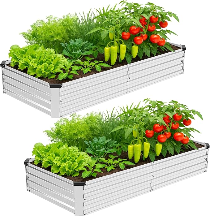 2 Pack 8x4x1FT Galvanized Metal Raised Garden Bed Kit