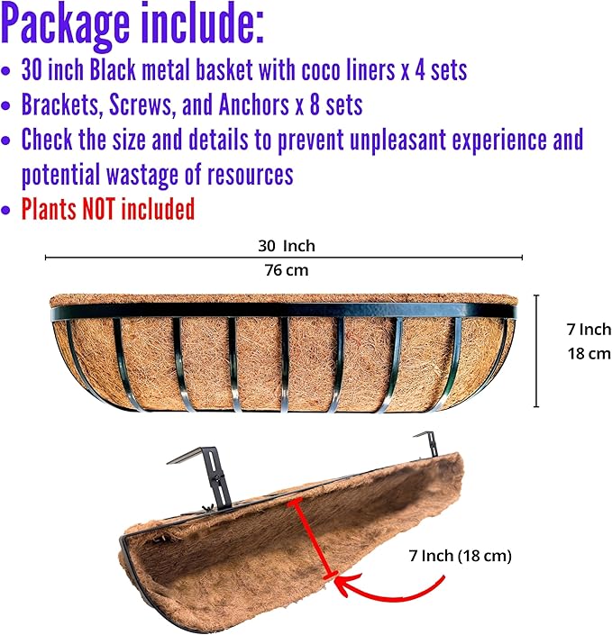 LaLaGreen Railing Planter Boxes Black Metal Rectangular Flower Boxes