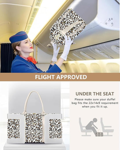 Women Duffle Weekender Travel Bag: Large Duffel Bags with Shoe Compartment Carry On Overnight Tote Bag with Wet Pocket Toiletry Bag Traveling Weekend Gym Yoga Hospital Bags for Womens Leopard