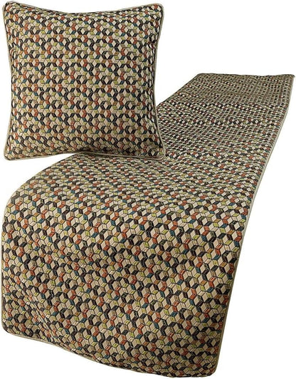 The HomeCentric King Queen Twin Beige & Multicolor Decorative Full 68"x18" Bed Runner with 2 Pillow Cover, Floral Embroidery Bed Scarf on Jacquard Embroidered Fabric - Trixee