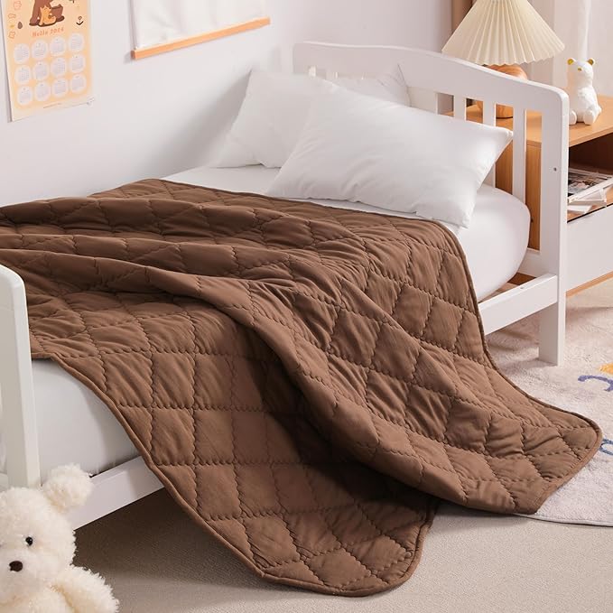 NTBAY Down Alternative Oversized Toddler Comforter, Super Soft and Warm Solid Color Baby Crib Quilted Blanket, 43x60 inches, Brown