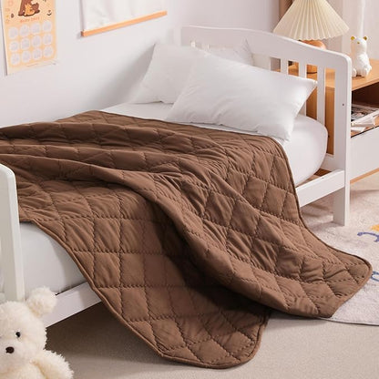NTBAY Down Alternative Oversized Toddler Comforter, Super Soft and Warm Solid Color Baby Crib Quilted Blanket, 43x60 inches, Brown