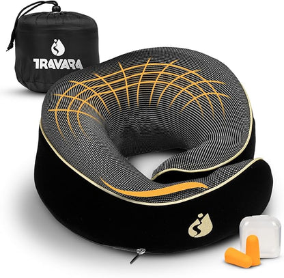 Travel Pillow - Airplane Neck Pillow with 360° Support - 100% Pure Memory Foam Flight Pillow for Sleeping on Airplanes - Travel Neck Pillow for Traveling