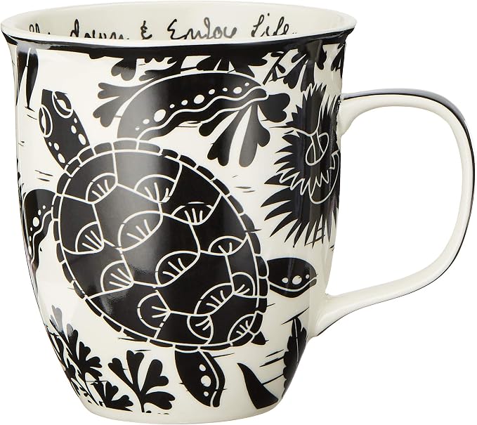 Karma Gifts 16 oz Black and White Boho Mug Sea Turtle
