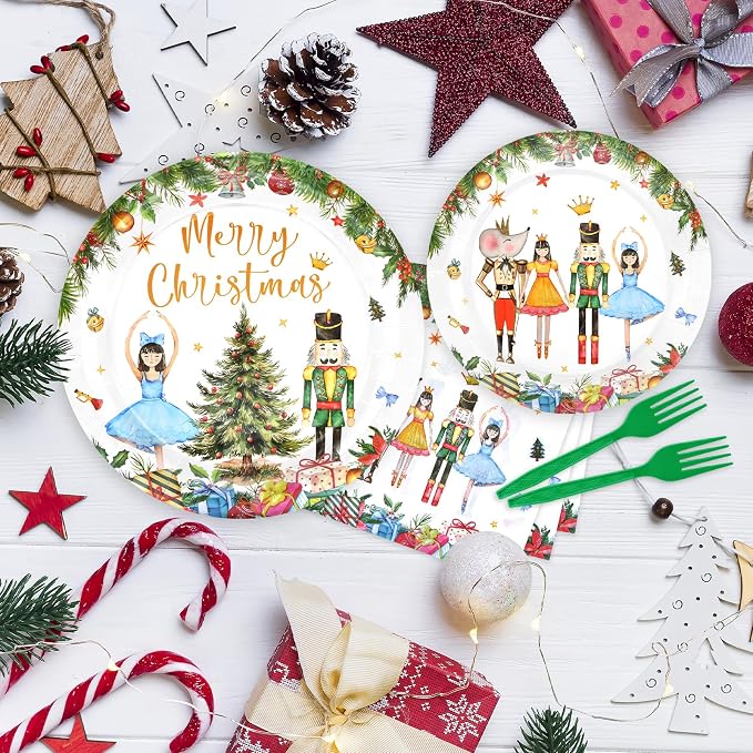 96 Pieces Christmas Ballet Party Tableware Set – Festive Disposable Dinnerware