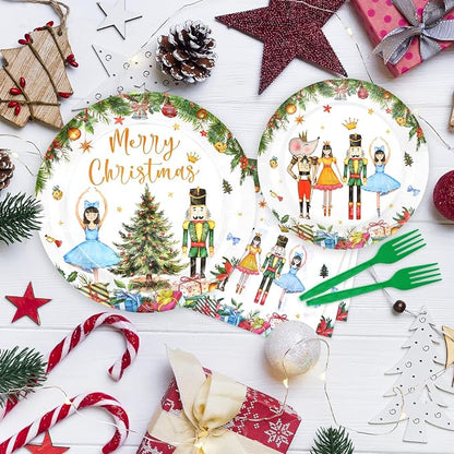 96 Pieces Christmas Ballet Party Tableware Set – Festive Disposable Dinnerware