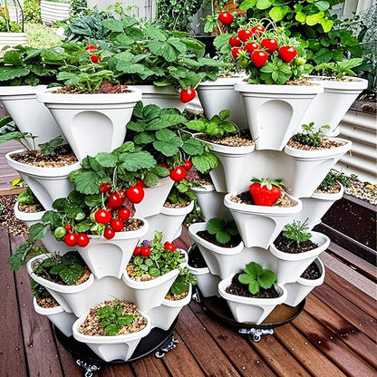 7 Tiered Strawberry Planters 3 Pack, Vertical Stackable Planter, Herb Stacking