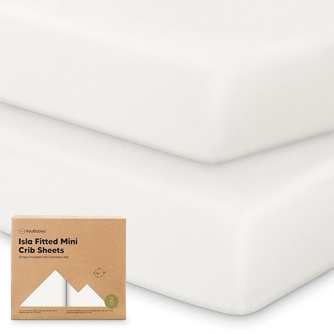 Pack and Play Sheets Fitted - 2-Pack Mini Crib Sheets for Pack N Play Mattress 38x26, Soft & Cozy, Neutral Toddler Playard Bedding, Snug Fitted Mini Baby Crib Mattress Cover Boy, Girl (Soft White)