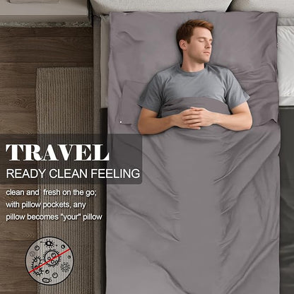Sleeping Bag Liner,Travel Sheet & Adult Sleep Sack, Camping Sheets Travel Sleep Sack for Backpacking,Hotels & Hostels -Lightweight Single &Double Travel Sheet Camping Sheets