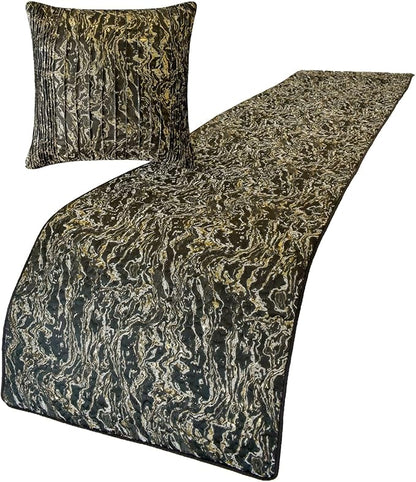 The HomeCentric King/Queen/Twin Black Decorative Bed Runner Queen 74"x18" Bed Runner with One Pillow Cover, Marble Pattern, Pintucks, Quilted Bed Scarf on Jacquard Fabric - Stellaris