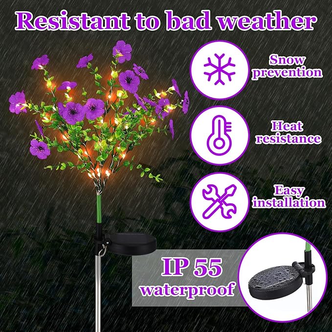 2 Pack Solar Stake Lights Outdoor Decor Waterproof Mums Artificial Flowers