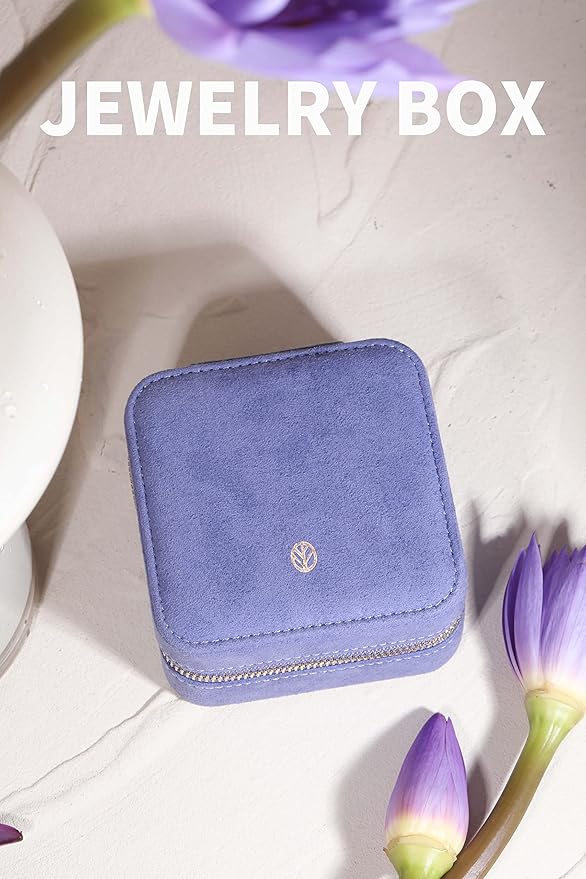 S.Leaf Mini Travel Jewelry Case - Portable Organizer Box for Women (Suede Touch, Dust Lavender)