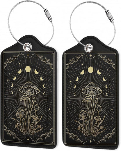 Zodiac Moon Phase Luggage Tag for Suitcase, Mushroom Luggage Tag with Privacy Flap & Name ID Label & Metal Loop, Travel Suitcase Tags for Women