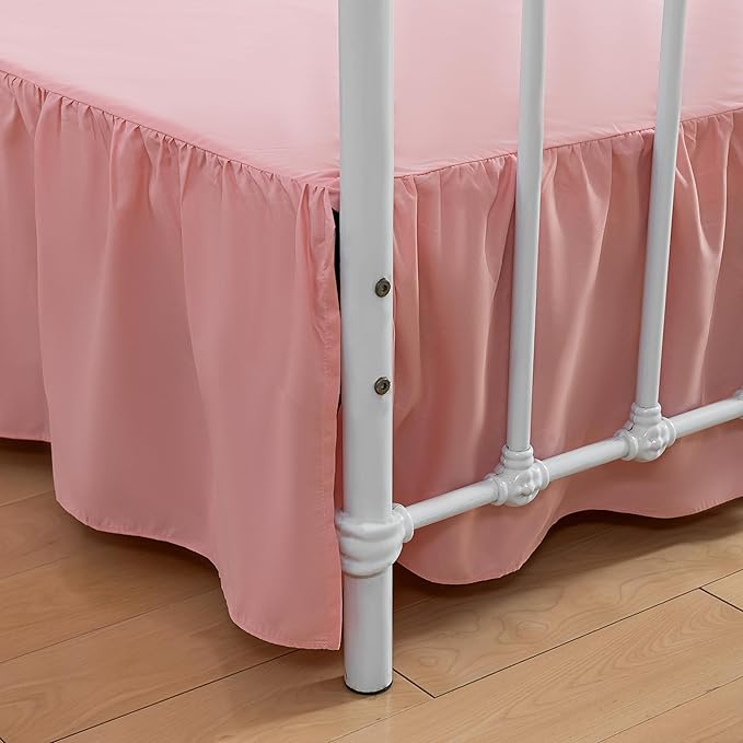 Bed Skirt King Size Ruffled Bed Skirt with Split Corners,12 Inch Drop Dust Ruffle Bed Skirt with Platform, King-12 Inch, Blush