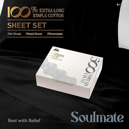 Mayfair Linen 500 Thread Count Split King Sheets Sets for Adjustable Bed - 5 PC Split King Size Bed Sheet Set Cotton (Black), Soft, Cooling, Sateen Weave 16" Deep Pocket Bedsheet (Fits 18" Mattress)