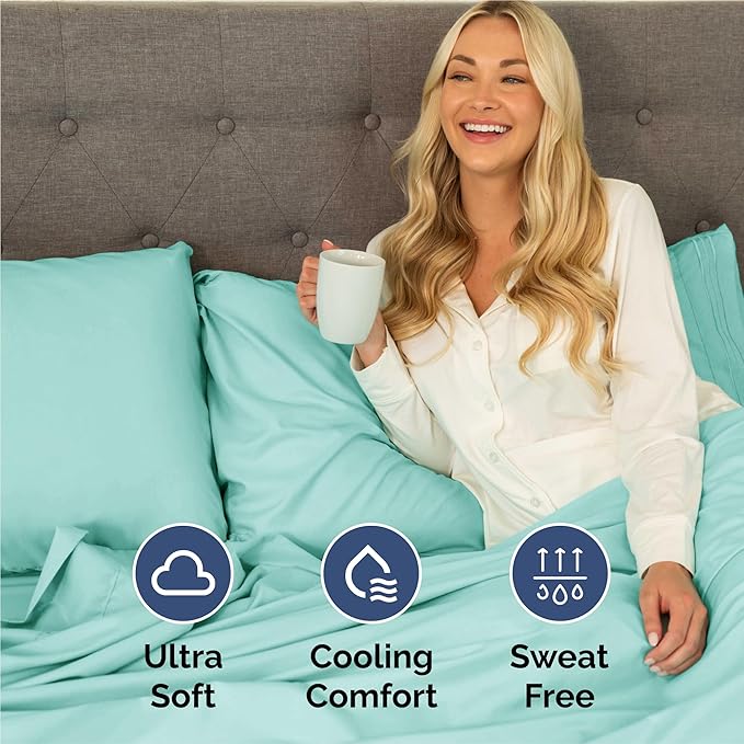 Split King Size 5 Piece Sheet Set - Comfy Breathable & Cooling Bed Sheets Set - Hotel Luxury Bedding for Women, Men, Kids, Teens, Boys & Girls - Deep Pockets, Soft, Wrinkle Free - Oeko-Tex - Spa Blue
