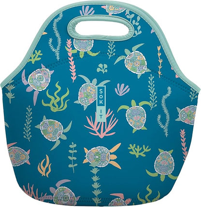 Sok It LunchTote Zippered Bag Insulated Neoprene Caddy (Turtle-y Awesome, Large 4.5 Quart Lunch Tote)