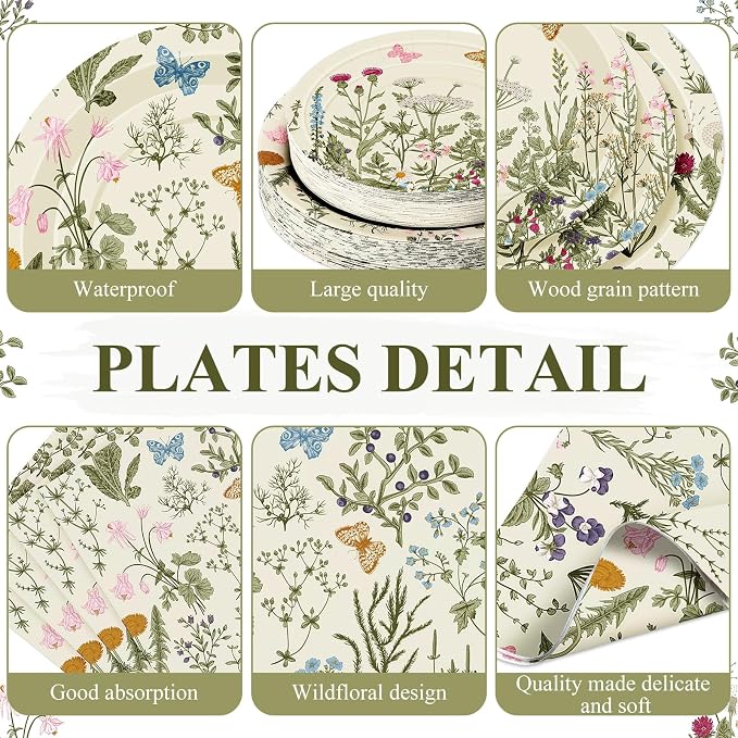 250 Pcs Wildflower Party Decorations Include Spring Summer Floral Paper Plates