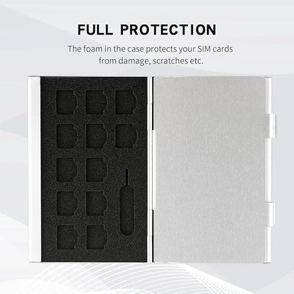 Aluminum SIM Card Case, 26Slots Ultrathin SIM Card Holder, Fit for 24 Nano sim Card and 2 Cell Phone Eject Pin Slots, Silver