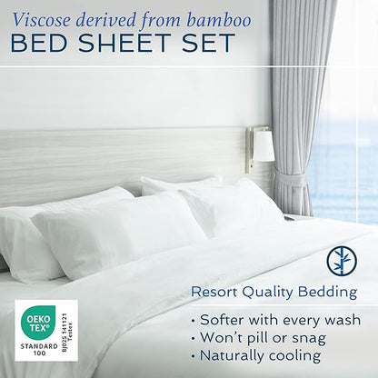Hotel Sheets Direct 4 Piece Bed Sheet Set Full Size, 100% Viscose Derived from Bamboo Sheets Set with 2 Pillowcases, Cooling & Breathable Luxury Bedding, Moisture-Wicking & Silky Soft, Light Pink