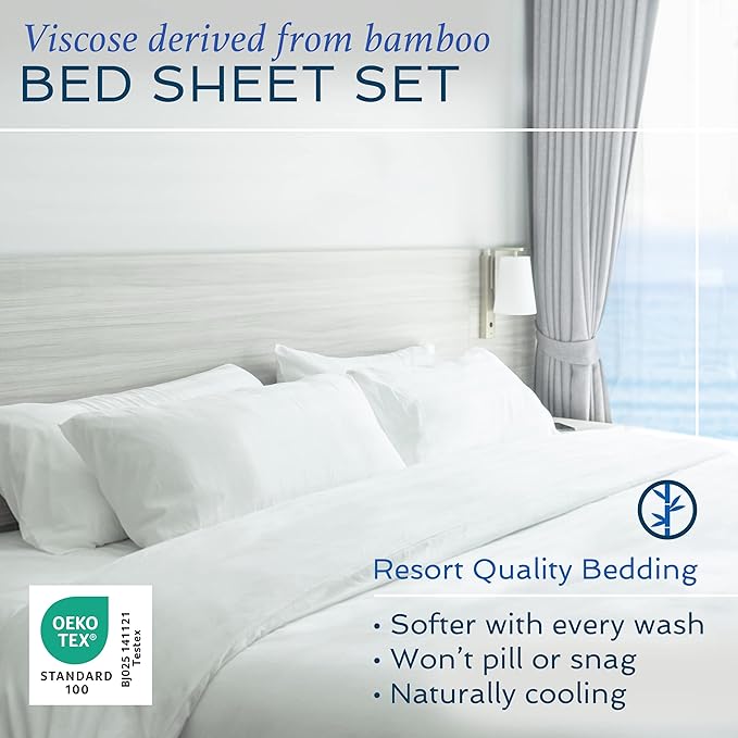 Hotel Sheets Direct 4 Piece Bed Sheet Set King Size, 100% Viscose Derived from Bamboo Sheets Set with 2 Pillowcases, Cooling & Breathable Luxury Bedding, Moisture-Wicking & Silky Soft, Light Yellow