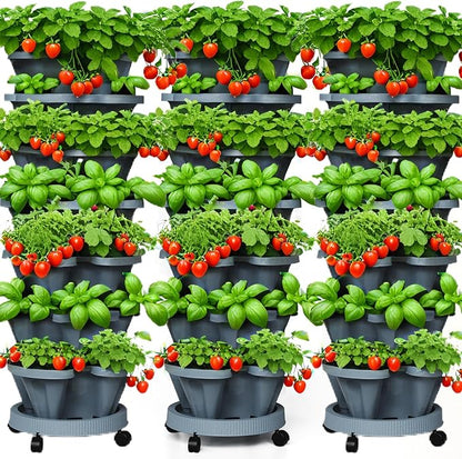 7 Tiered Strawberry Planters 3 Pack, Vertical Stackable Planter, Herb Stacking
