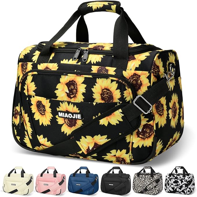 Underseat Carry On Luggage Lightweight Travel Tote Weekender Bag Overnight Duffle Bag for Travel, Travel Essentials Personal Item Travel Bag for Women and Men, Sunflower-16Inch