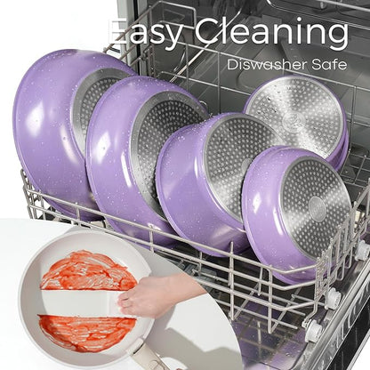 15Pcs Pots and Pans Set Non Stick, Cookware Sets with Detachable Handle, Nonstick RV Kitchen Cooking Tools Removable Handles, Oven Safe, Induction Fast, Stackable Induction Cookware, Purple
