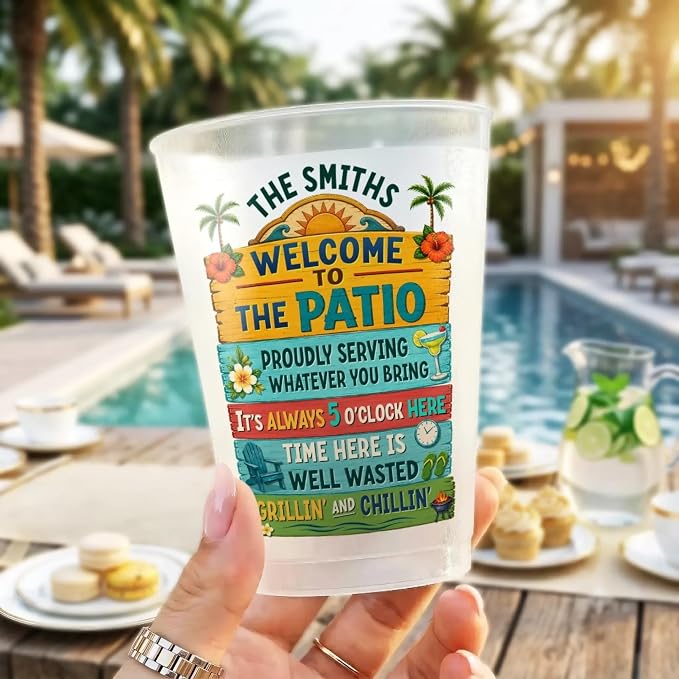 Personalized Patio Party Cups, Reusable Plastic Cups | Summer Vacation And
