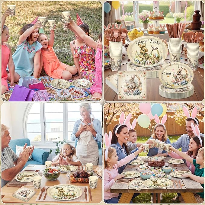 350 Pcs Easter Bunny Oval Paper Plates Set