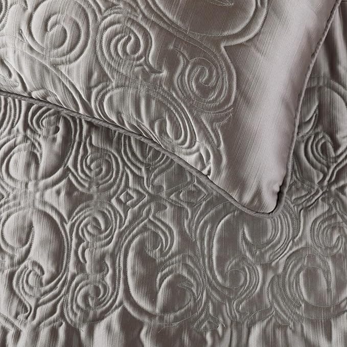 The HomeCentric Decorative Silver Full 68 x 18 inch Bed Runner with Matching Pillow Cover, Satin Quilted Bed Scarf, Abstract Modern - Silver Soft