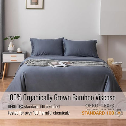 Bella Coterie Luxury Bamboo Viscose Cal King Size Sheet Set | 100% Organically Grown | Ultra Soft | Cooling for Hot Sleepers | 18" Deep Pocket [Slate Blue]