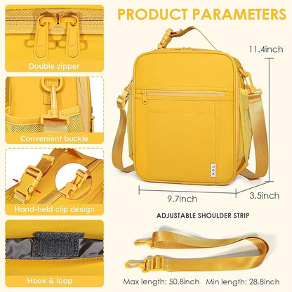 NOL Nylon Waterproof Kids Lunch Bag, Insulated Lunch Bag, Lunch box Cooler, Reusable, Zip Closure with Buckle Handle Holds Lunch Box, Snacks & Water Bottle for School Work, Earth-yellow