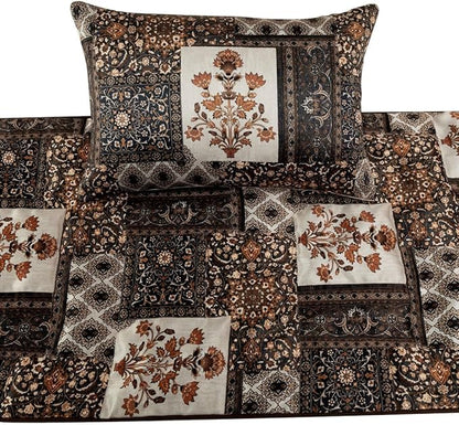 The HomeCentric King/Queen/Twin Brown Decorative Full 68"x18" Bed Runner with Pillow Cover Quilted Bed Scarf on Satin Fabric - Parisa