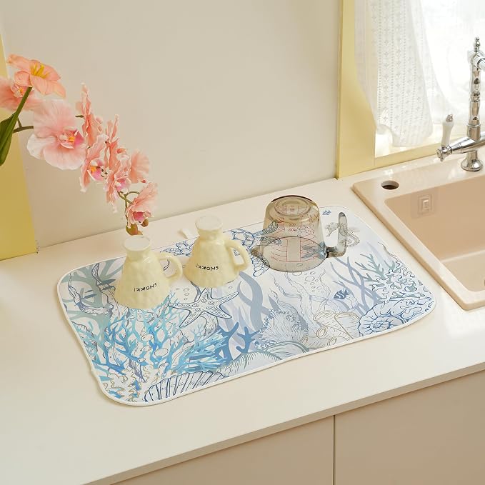 Nautical Coastal Dish Drying Mat