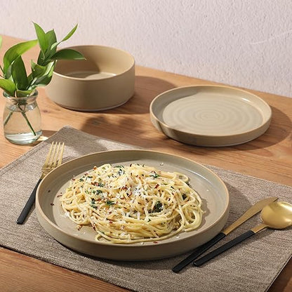 Gibson Elite Echo Bay 12 Piece Porcelain Reactive Glaze (Service for 4) Ceramic Plates and Bowls Modern Stackable Dinnerware Set - Green