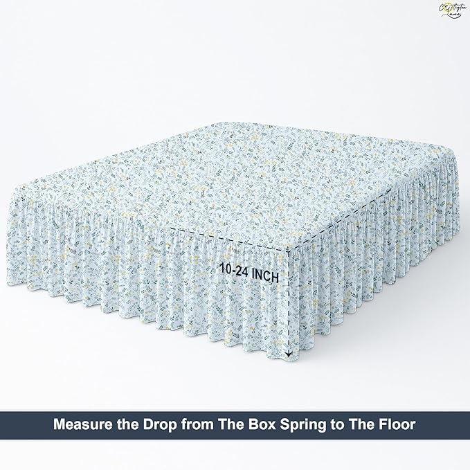Cottington Lane Ruffled Bed Skirt King Size with Split Corner, Brushed Microfiber Hotel Quality Dust Ruffle, 24 Inch Drop Gathered Bedskirt, Soft, Stylish, Shrink & Fade Resistant, Garden Bloom