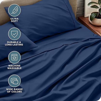 Bare Home Twin XL Sheet Set - College Dorm Size - Luxury 1800 Ultra-Soft Microfiber Twin Extra Long Bed Sheets - Deep Pockets - Easy Fit - Extra Soft - 3 Piece Set - Bed Sheets (Twin XL, Dark Blue)