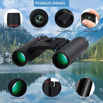 Compact 30x60 Binoculars for Adults and Kids,Foldable Lightweight Easy Focus Small Binoculars for Bird Watching Travel Sightseeing Hunting Concert Theater Opera