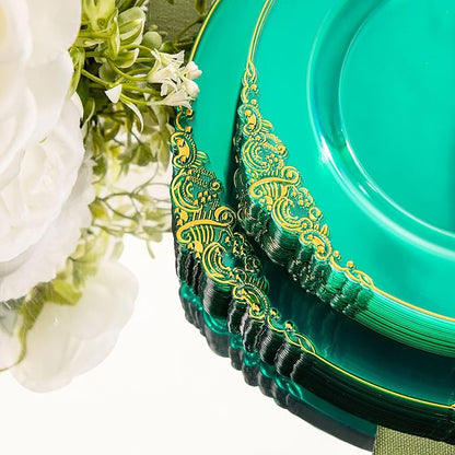 175 Pcs Clear Green Plates for Party | Elegant Disposable Dinnerware for 25