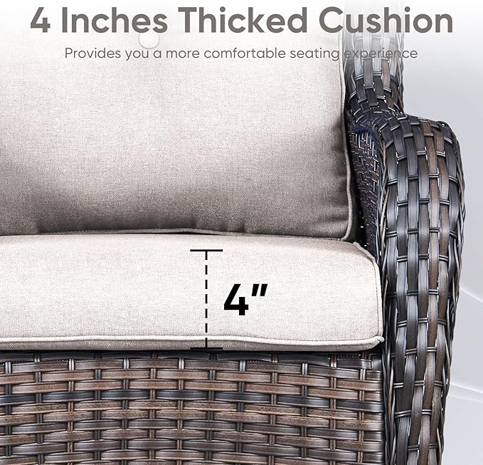 Outdoor Wicker Chair Cushions 2 Packs - Outside High Back Thick Water-Resistant Cushion 22x24 with Zipper Cover for Patio Glider Rocking Chairs Loveseat Couch – Beige/Buckle