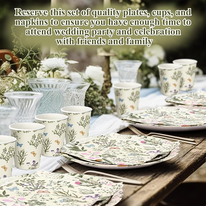 250 Pcs Wildflower Party Decorations Include Spring Summer Floral Paper Plates