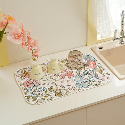 Spring Pink Floral Dish Drying Mat
