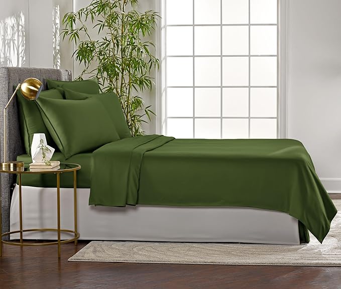 Pure Bamboo King Sheets, Genuine 100% Organic Viscose Derived from Bamboo Bed Sheet Set, Luxuriously Soft & Cooling, Double Stitching, 2 Year Quality Promise (King, Pesto)