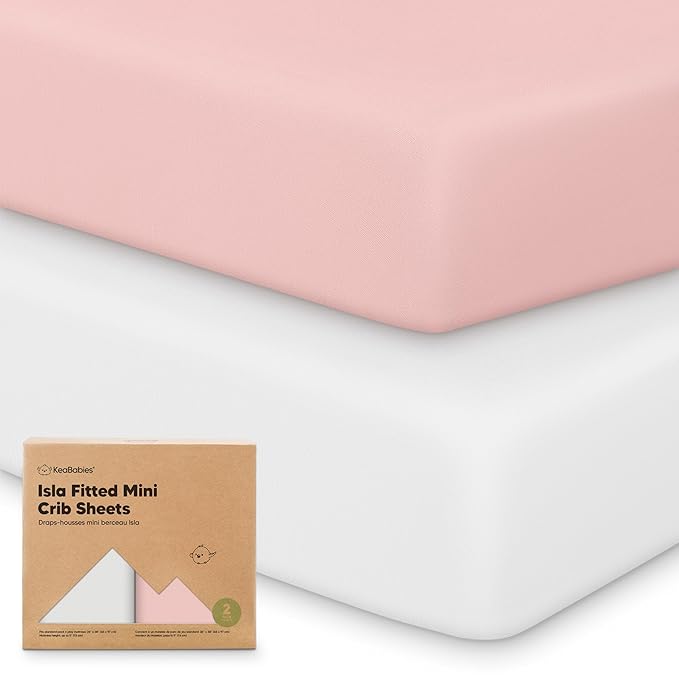 Pack and Play Sheets Fitted - 2-Pack Mini Crib Sheets for Pack N Play Mattress 38x26, Soft & Cozy, Neutral Toddler Playard Bedding, Snug Fitted Mini Baby Crib Mattress Cover Boy, Girl (Rose)