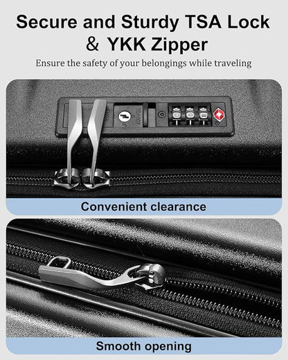 Expandable Checked Luggage, 28 Inch Luggage with Spinner Wheels, Lightweight ABS+PC Hard Shell Large Suitcase with Top Opening, TSA Lock (Black, 1PC)