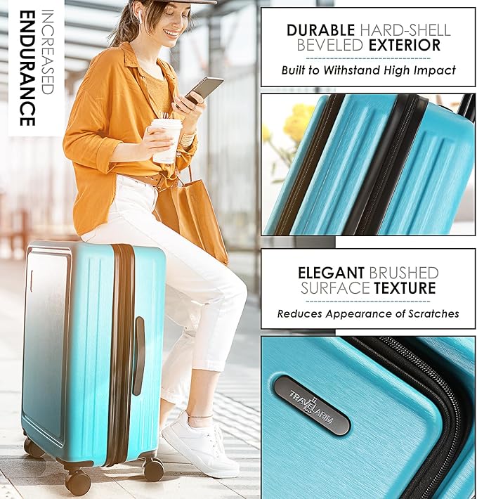 Hard Shell Luggage Sets with Spinner Wheels 4 Piece, Expandable Large Suitcases with TSA Lock, Travel Large Suitcase Set, Teal Luggage Set