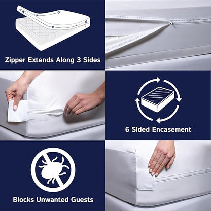 Twin Extra Long (XL) Mattress Protector - Zippered Waterproof Mattress Cover - Deep Pocket Encasement with Cotton Terry Top