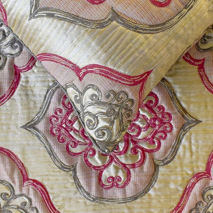 The HomeCentric King/Queen/Twin Pink Designer Twin 53"x18" Bed Runner Without Pillow Cover, Quilted & Damask Bed Scarf on Silk Fabric - Emre